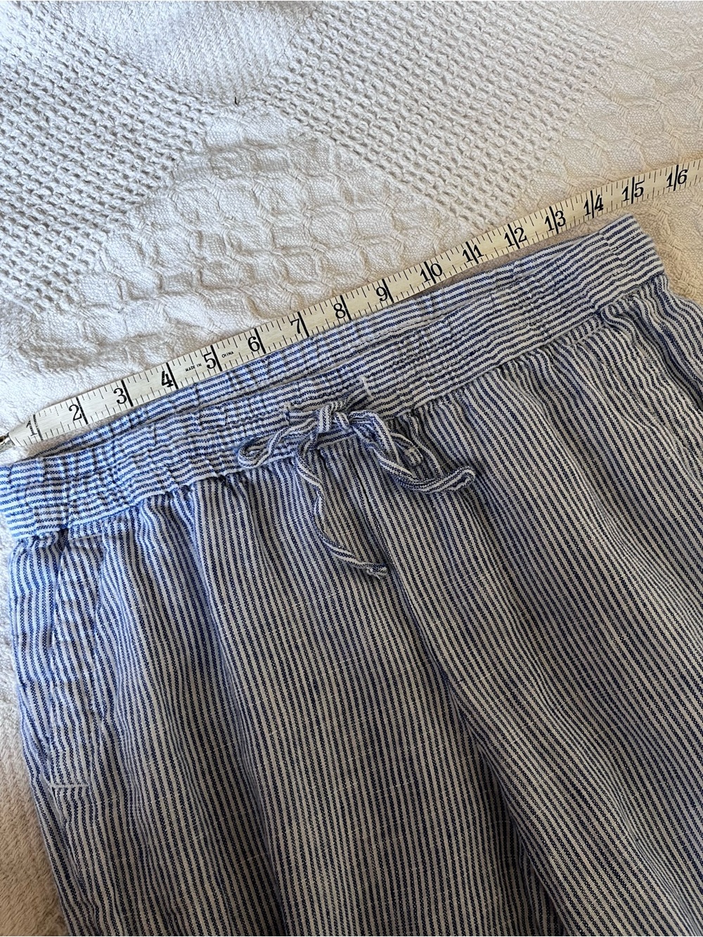Talbots Light Blue Striped Wide-Leg Linen Pants - Picture 6 of 10
